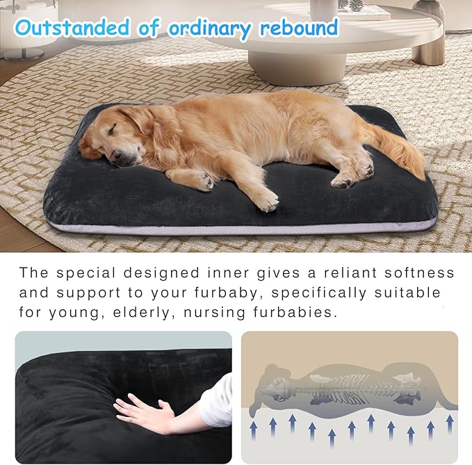 Magic Dog Super Soft Large Dog Bed Orthopedic Pet Beds 30 Inch Washable Anti Slip Dog Sleeping Mattress with Removable Cover, Dark Grey M