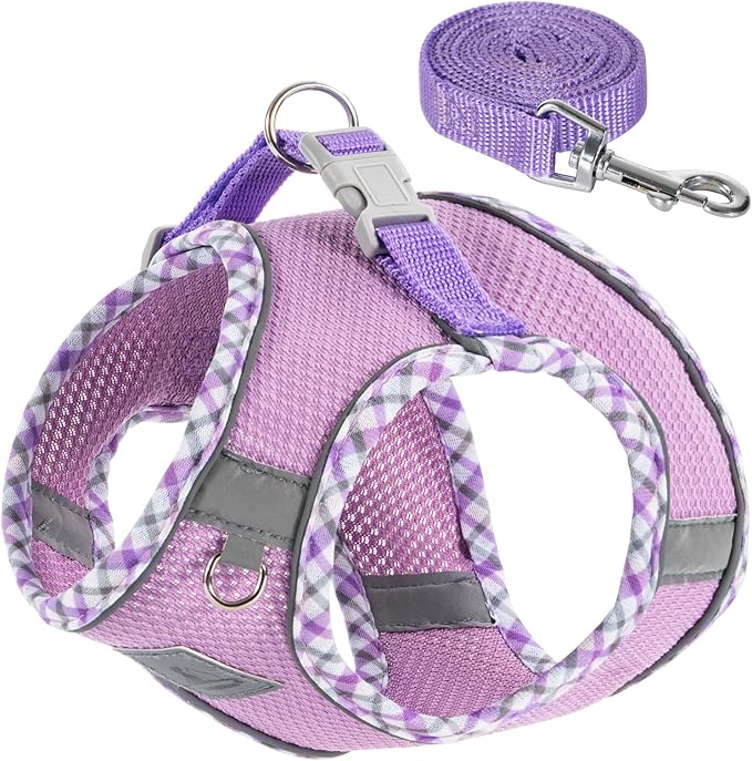 Dog Harness and Leash Set - No Pull Soft Breathable Small Dog Harness, Adjustable Reflective Step in Vest for Puppy, Kitten, Cats