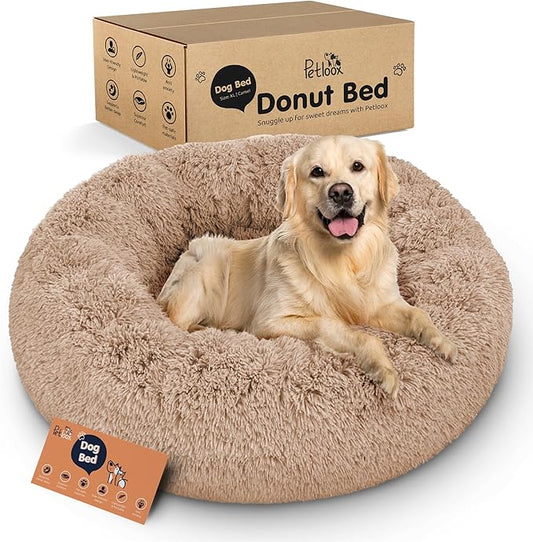 Donut Dog Bed - Premium Comfort for Anxiety Relief - Fluffy & Calming Design with Ultra-Plush Support | Cozy Round Dog Bed with Super Soft Circle Style (Camel, X-Large)
