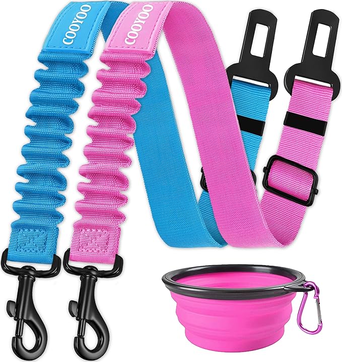 COOYOO Dog Seat Belt,3 Piece Set Retractable Dog Car Harness Adjustable Seat Belt for Vehicle Nylon Pet Safety Seat Belts Heavy Duty & Elastic