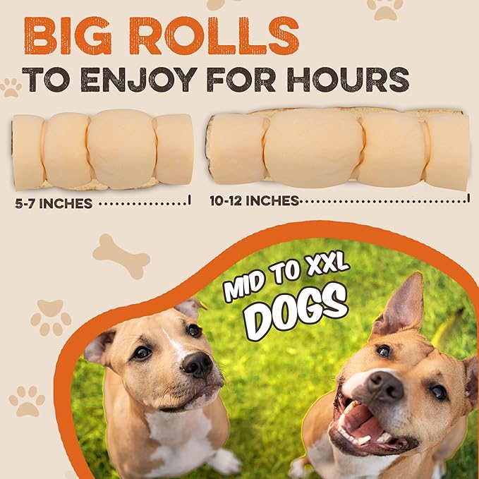 Premium Beef Cheek Rolls for Dogs 5-7" - (10-Pack) Long Lasting, Safe & Natural Rawhide Alternative Chews, Ideal for Large Dogs & Aggressive Chewers, Supports Dental Health & Digestion