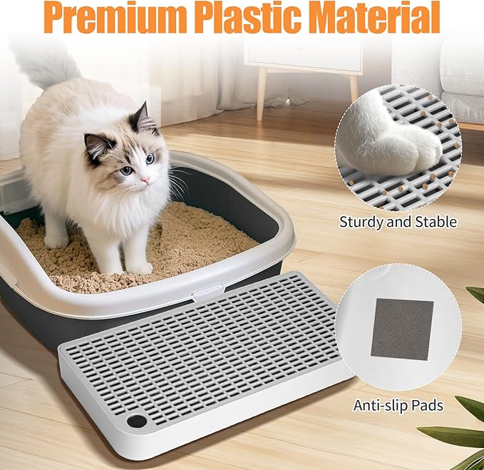 Gray Litter Box Step Anti-Tracking & Easy to Clean,Portable Plastic Litter Box Ramp with Filter Function,Cat Steps for Small & Elderly Cats(12.6×6.3×1.57In)
