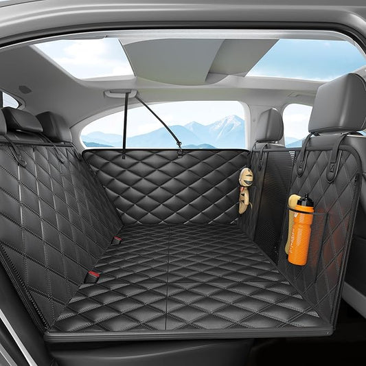 Dog Car Seat Cover for Back Seat, Hard Bottom Back Seat Extender for Dogs - Supports 400lbs,New Waterproof, Scratch Resistant, Anti Slip Portable Dog Hammock,Suitable for Cars, SUVs and Trucks（BLACK）