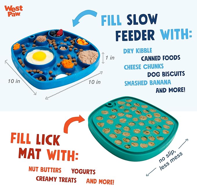 West Paw Seaflex Bubbles Feast Mat – All-in-One, Slow Feeder, Lick Mat – Encourages Foraging & Food Exploration - Engages Picky Eaters & Slow Feeding - Versatile – Easy to Clean, Non-Toxic - Marine