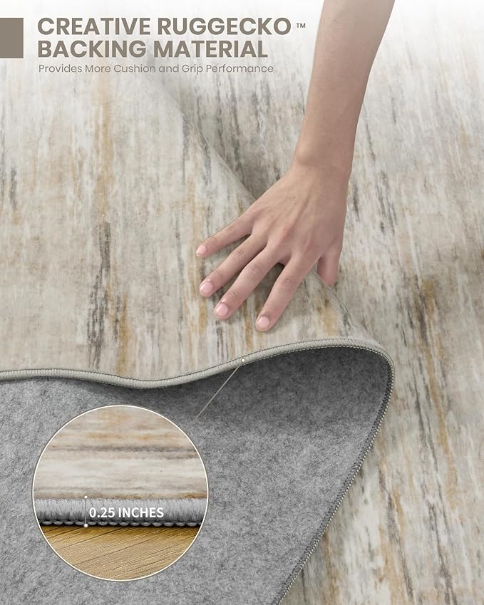Art&Tuft Washable Rug, Anti-Slip Backing Abstract Area Rugs, Stain Resistant Rugs for Living Room, Foldable Machine Washable Area Rug(03-Beige, 8'x10')