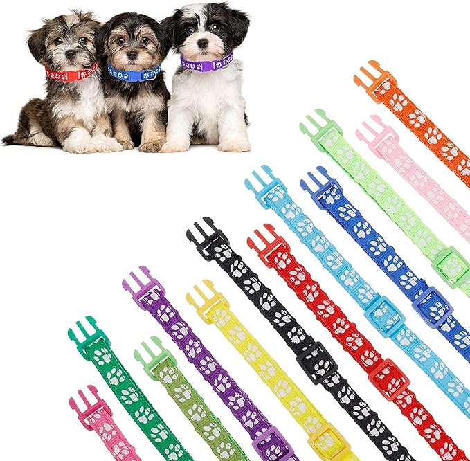 12 Pack Puppy Collars for Litter, Adjustable Puppy ID Collars Soft Nylon Whelping Collars for Newborn Litter Pets