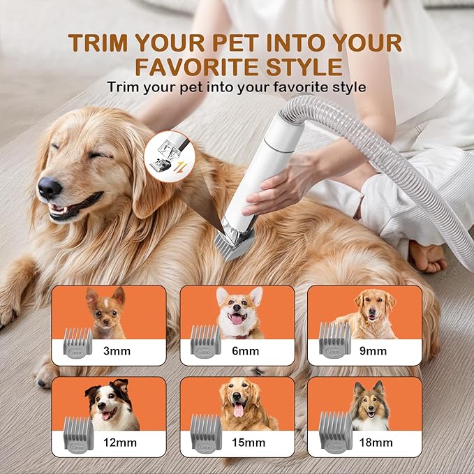 Dog Grooming Vacuum, Dog Grooming Kit with Pet Clipper Nail Grinder, 6 Pet Grooming Tools (Mushroom)