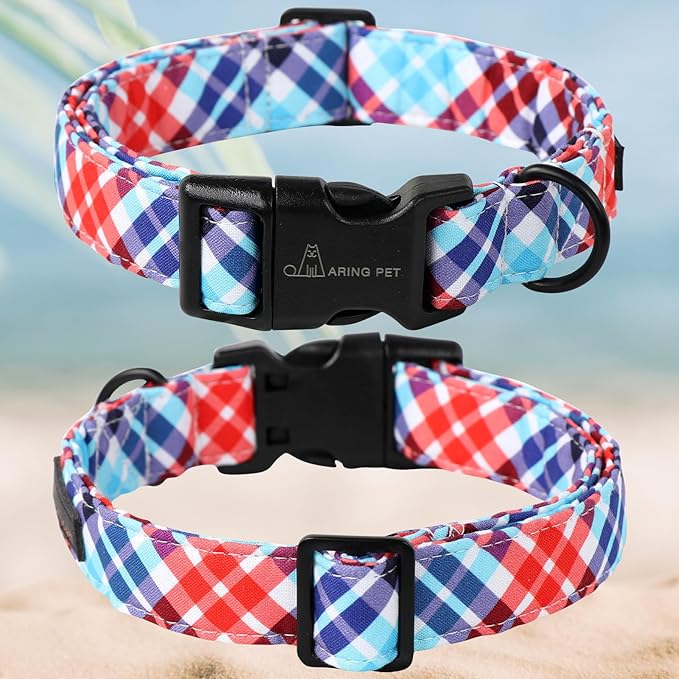 ARING PET Plaid Dog Collar-Cute Dog Collar for Small Dogs, Adjustable Cotton Pet Collars Puppy Collar for Small Medium Large Boy and Girl Dogs