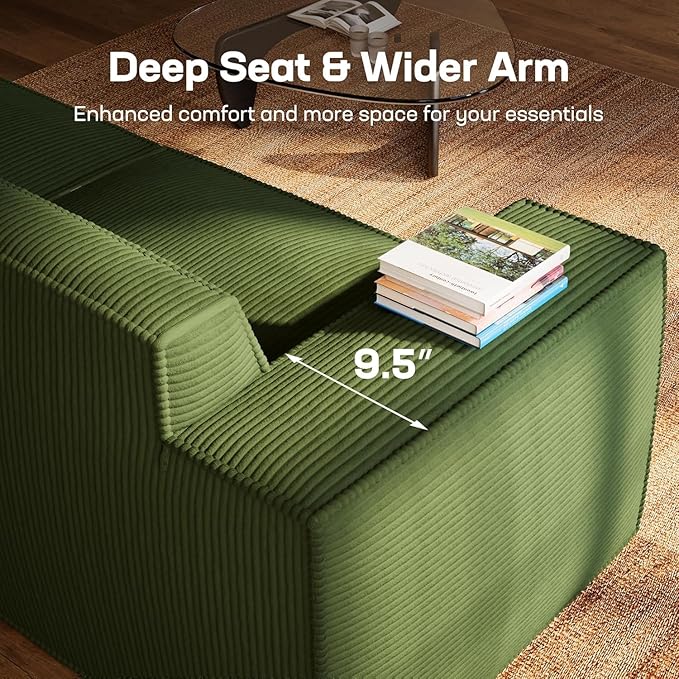 Marsail Modular Sectional Sofa, 80" I-Shaped Modular Sectional Couch with Deep Seat, Freely Combinable Sectional Cloud Sofa for Living Room, No Assembly, Plush Corduroy Fabric, Green
