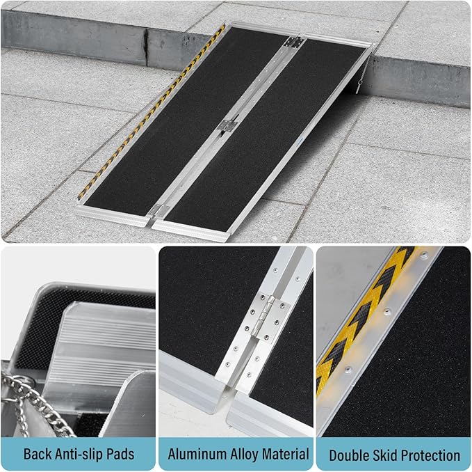 6FT Wheelchair Ramp, Anti-Slip Aluminum Folding Portable Handicap Threshold Entry Ramp for Home, Doorways Steps, Scooter, Stairs, 600LBs Capacity