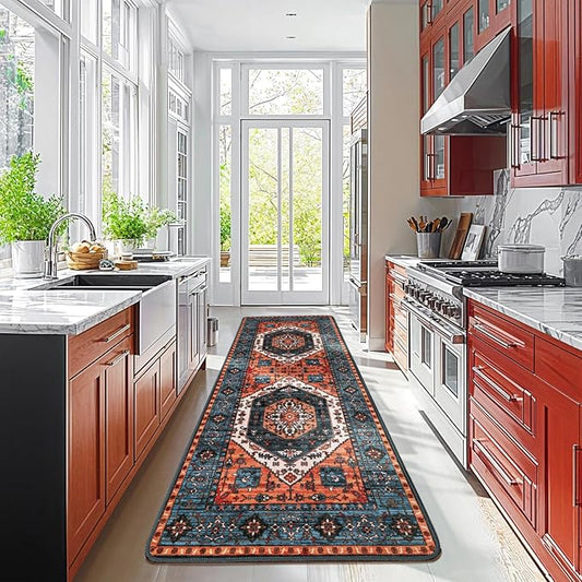 LBRO2M Boho Runner Rug 2X6 Hallway Rug Non Slip Washable Runners for Hallways, Bedroom, Kitchen Laundry Room Pet Friendly Area Rugs (2X6, Multi Rust)