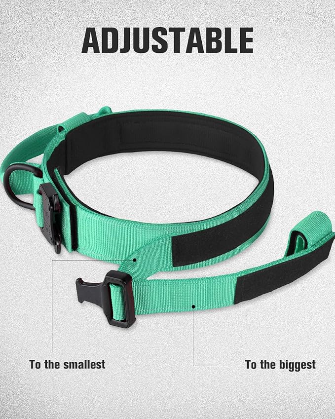 Joytale Tactical Dog Collar with Handle, Adjustable Heavy Duty Military Collar with 2 Patches for Training, Suitable for XLarge Dogs, Teal, XL