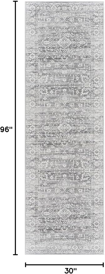 Washable 2.5'x8' Runner Rugs for Hallway, Kitchen Runner Rugs with Rubber Backing Vintage Non-Slip Soft 2'6"x8' Carpet Runner for Entryway Laundry Bedroom Farmhouse Grey