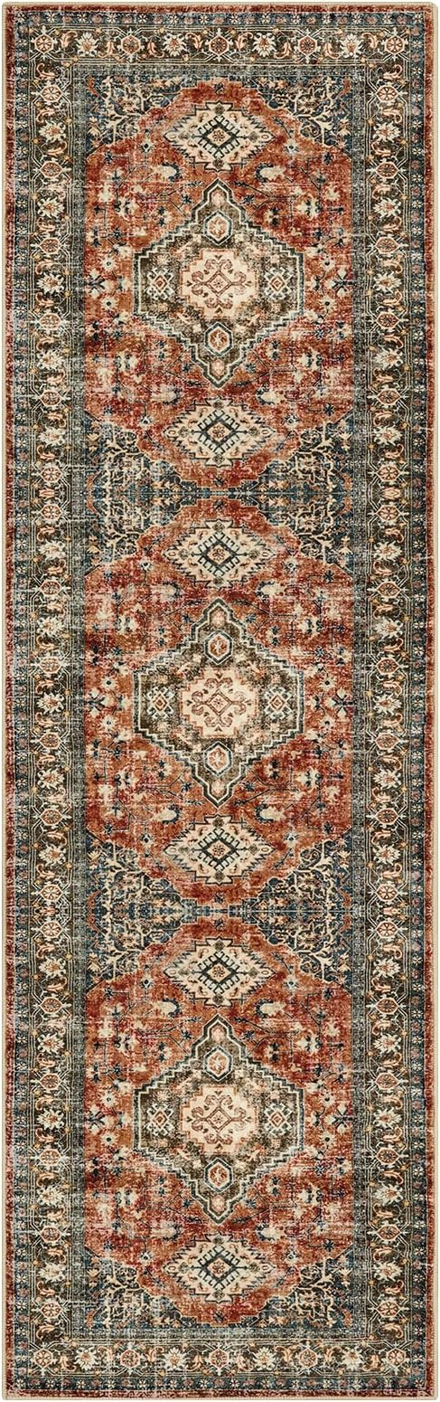Lahome Oriental Hallway Runner Rug Non Slip, 2.5x8 Kitchen Washable Runner Soft Hallway Rug, Traditional Ultra-Thin Carpet for Bathroom Entryway ?랰aundry Room, Brick Red