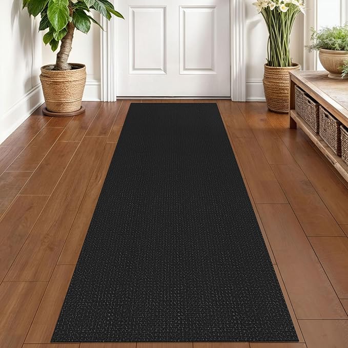KOZYFLY Runners for Hallways 2x6 ft Washable Kitchen Runner Non Slip Rubber Backed Hall Runners Cotton Entryway Runner Rugs Floor Carpet for Indoor Backdoor Bedroom Kitchen, Black/Dark Grey