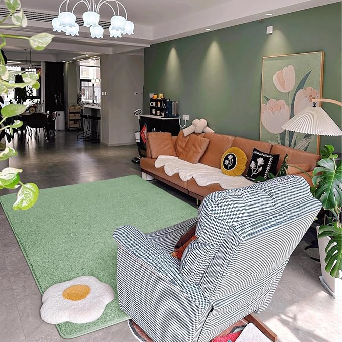 DweIke 4x6 Light Green Area Rugs for Bedroom, Super Soft Living Room Rug, Thickened Memory-Foam Throw Carpet, Non-Slip and Washable Carpets for Kids Boys Girls Room Dorm Nursery Home Decor