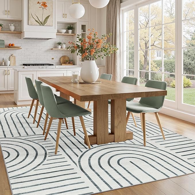 DCX Abstract Machine Washable 4x6 Rug, Gray Modern Accent Rug for Living Room, Soft Low Pile Non Slip Carpet, Kid & Pet Friendly Stain Resistant Rug for Bedroom Dining Room Office