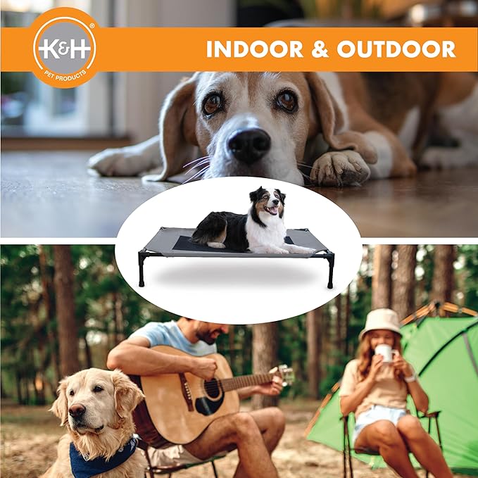 K&H Pet Products Outdoor Elevated Dog Cot, Breathable Cooling Elevated Cot Hammock Pet Bed for Large Dogs, Washable Mesh Cover, Raised Metal Frame, Collapsible, Portable - Large 42 X 30in Gray