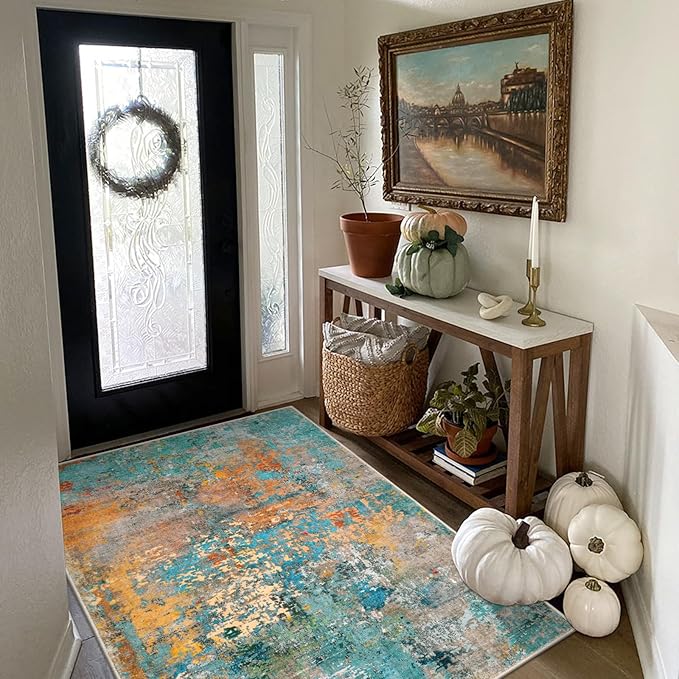 Lahome Modern Abstract Area Rug - 3x5 Soft Rug for Bedroom Non Slip Living Room Mat, Machine Washable Contemporary Throw Carpet for Office Front Door Entrance Way Kitchen Playroom, Rosy Clouds