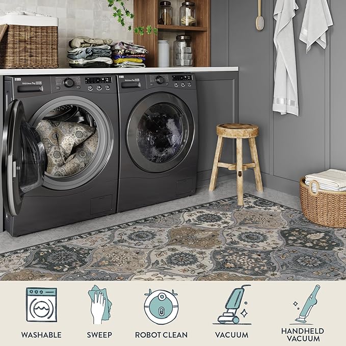 Lahome Moroccan Trellis Area Rug, 2x3 Entryway Rug Non-Slip Washable Indoor Door Mat, Small Oriental Accent Throw Carpet for Bedroom Kitchen Entry Bathroom, Grey
