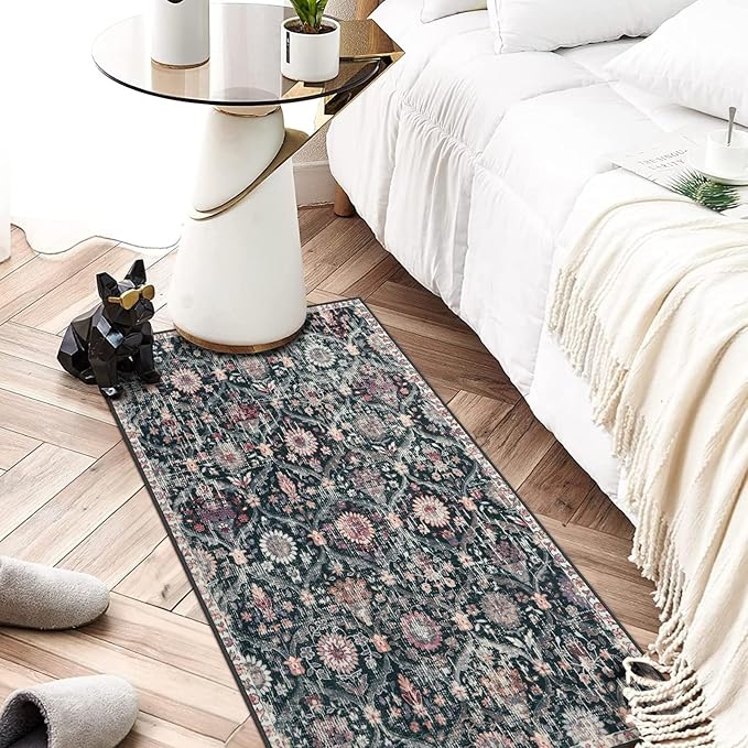 Lahome Black 2x4 Entryway Runner Rugs,Small Washable Kitchen Bathroom Runner Rugs for Front Door Mat Indoor Entrance, Non-Slip Low-Pile Stain Resistant, Vintage Bohemian Decor