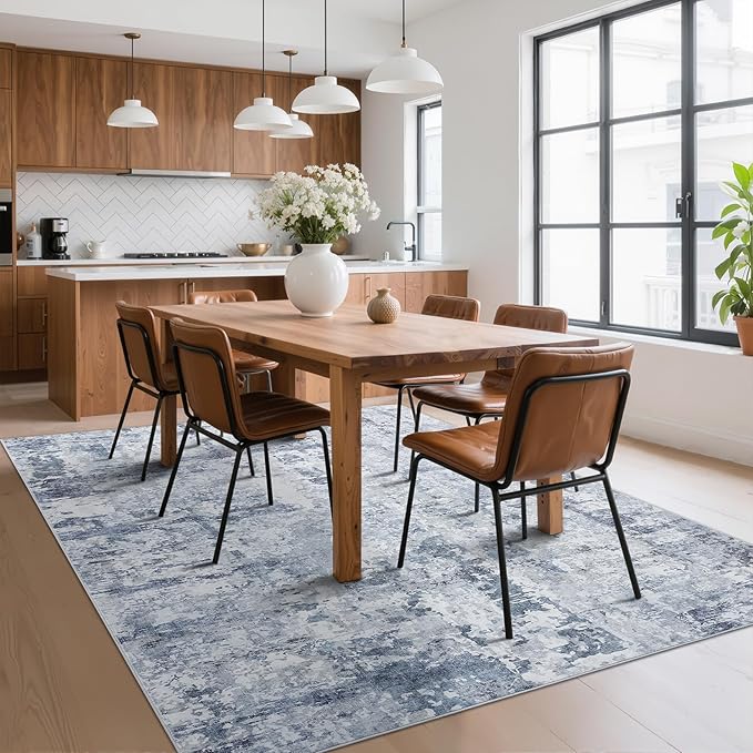 GarveeHome Modern Area Rug 6x9 Washable Rugs for Living Room Aesthetic, Large Abstract Non-Slip Low-Pile Indoor Blue Grey Printed Accent Carpet for Bedroom Dining Room Office