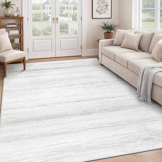 Washable Rug 5x7 Area Rugs: Modern Geometric Rugs for Living Room Non Slip Soft Low Pile Moroccan Indoor Carpet for Bedroom Nursery Dining Room Home Office (Light Grey, 5'x7')