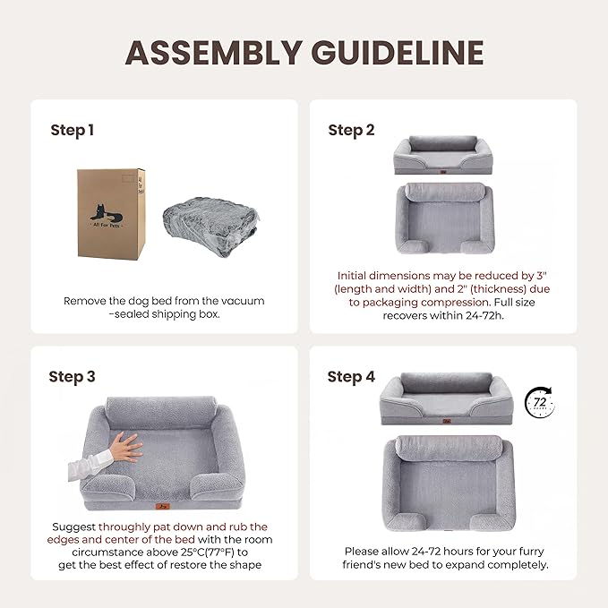 Orthopedic Dog Beds for Medium Size Dogs, Waterproof Egg-Crate Foam Pet Couch Bed with Soft Sides, Non-Slip Dog Sofa with Fleece Removable Washable Cover, 35"L Supportive Pet Sofa, Light Grey