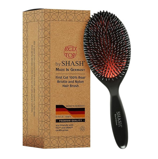 Since 1869 Hand Made In Germany - Nylon and 100% First Cut Boar Bristle Brush Suitable For Normal to Thick Hair - Gently Detangles, No Pulling or Split Ends - Softens Improves Texture, (Large)