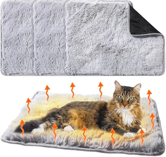 4 Pack Self Warming Cat Pad Self Heating Cat Mat Thick Faux Fur Plush Pet Bed Thermal Washable Dog Mat Anti Slip Bottom for Outdoor Indoor Pets(Grey,18" X 24")