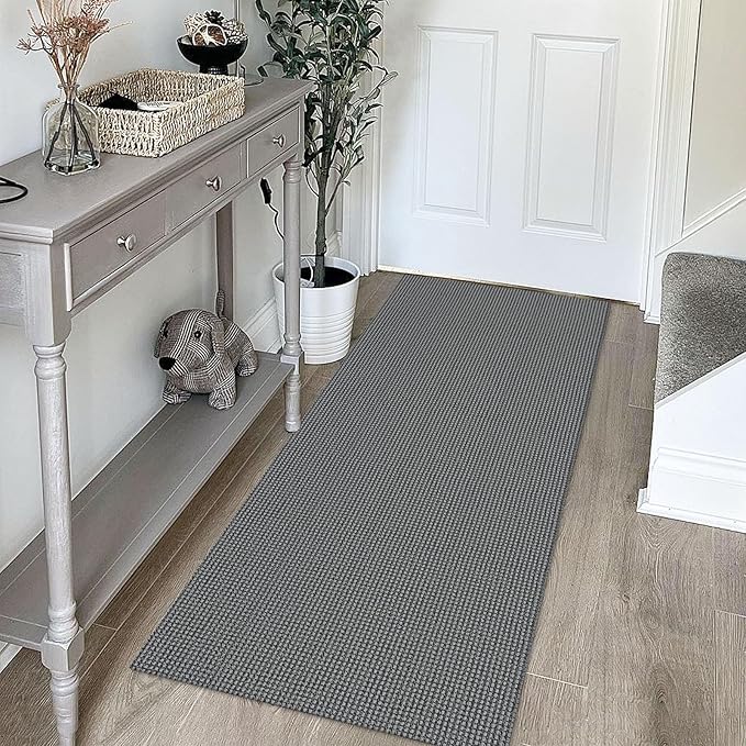 KOZYFLY Runners for Hallways 2x5 ft Washable Kitchen Runner Non Slip Rubber Backed Hall Runners Cotton Entryway Runner Rugs Floor Carpet for Indoor Backdoor Bedroom Kitchen, Grey/Dark Grey