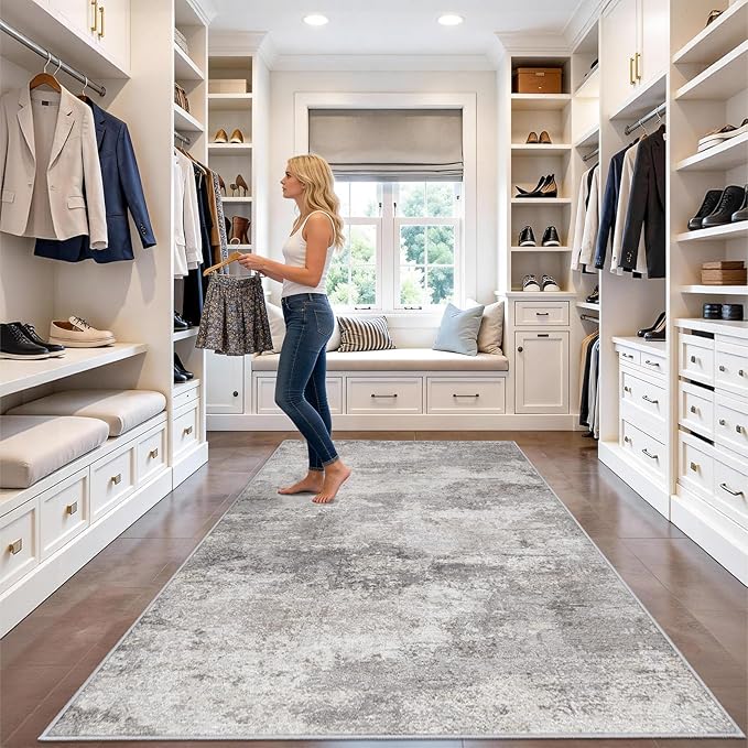 4x8 Rug Modern Abstract Wide Runners for Hallway竊똋iving Room, Bedroom,Laundry Room - Washable Non-Slip Soft Thin Carpet - Easy-to-Clean Low Pile Floor Mat for Home Decor 4x8 Grey