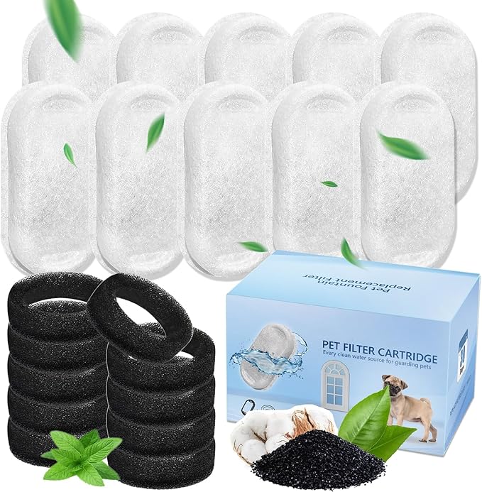 Cat Water Fountain Filters,10 Pack Cat Fountain Filters,Cat Fountain Replacement Filters for 67oz/2L&108oz/3.2L Stainless Steel Cat Water Fountain,Pet Water Fountain Filters (10 Filters & 10 Sponges)