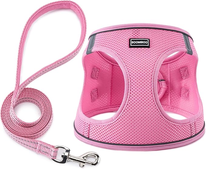 Dog Harness with Leash Set, No Pull Adjustable Reflective Step-in Puppy Pet Vest Harnesses for Small Medium Large Dogs and Cats,Pink XL