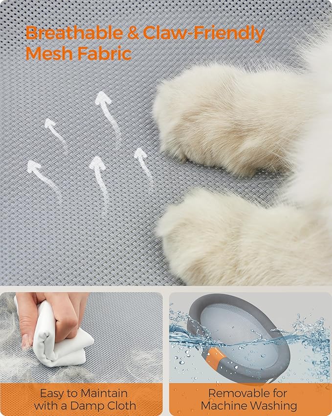 Feandrea Pet Bed, Cat Hammock, Elevated Cat Bed for Multiple Cats, with Removable Washable Mesh, for Pets up to 20 lb, Oval, Gray UPCB001G01