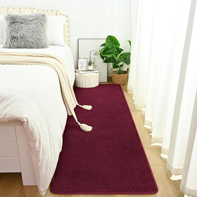 DweIke 2x6 Burgundy Red Runner Rugs, Thickened Memory Foam Bedside Rug for Bedroom Living Room, Washable Non-Slip Carpet for Kids Girls Nursery Dorm Room Decor