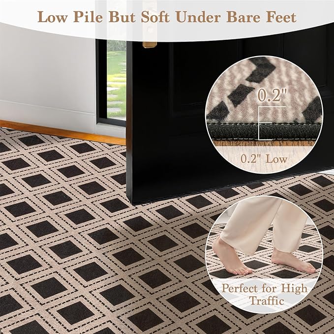 LBRO2M Checkered 9X12 Area Rug for Living Room Washable Rugs for Bedroom Dining Room Non Slip Modern Rugs Easy Clean, Soft, Stain Resistant Carpet Great for Pets and Family (9'X12' Black)