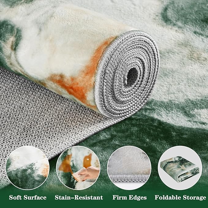 Yinhua 2x7'3 Rug Runners for Hallways, Marble Runner Rug Non Silp, Soft Abstract Kitchen Runner Rugs Non Shedding, Washable Area Rugs Green and Gold, Stain Resistant Carpet for Bathroom Entryway Hall