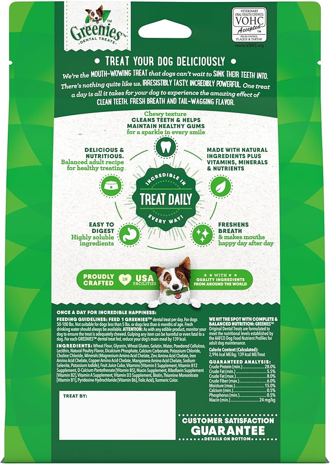 Greenies Veterinarian-Recommended Adult Natural Dental Dog Treats Large Size, Dog Dental Chews, Original Flavor, 12 oz. Pack, 8 Count