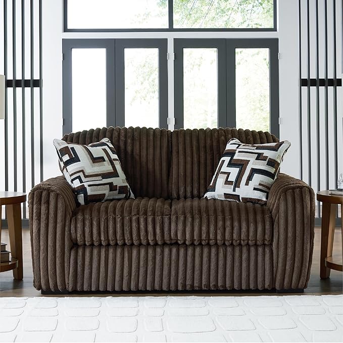 Signature Design by Ashley Midnight-Madness Loveseat with Reversible Cushions, Accent Pillows, Fabric Upholstery, 72" W x 41" D x 40" H, Dark Brown