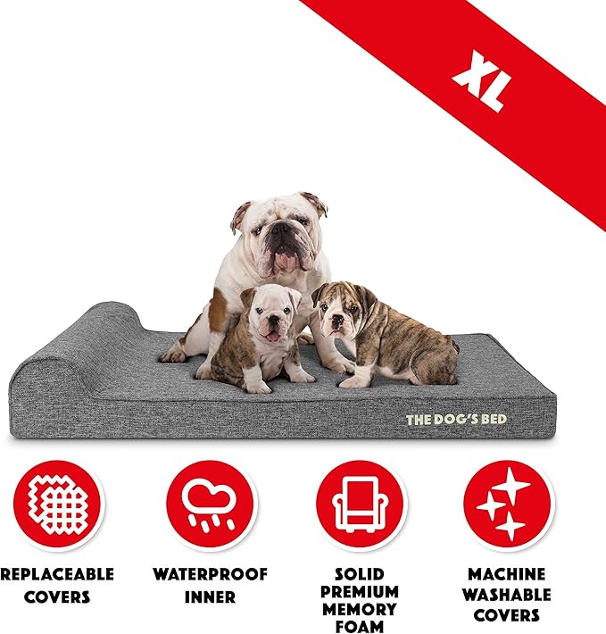 The Dog’s Bed Orthopedic Memory Foam Dog Bed with Headrest, Linen Fabric, Grey Linen, XL, 4-Inch