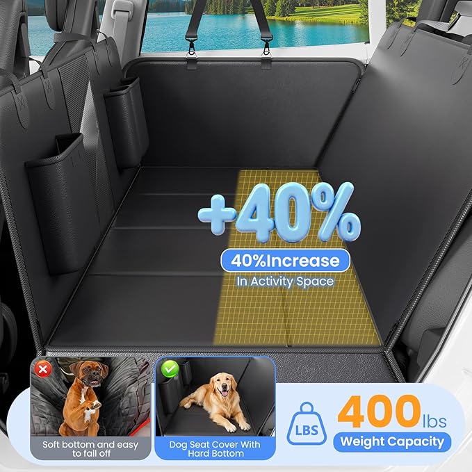 癤풟ack Seat Extender for Dogs, Hard-Bottom Waterproof Dog Car Seat Cover, PU Leather Backseat Bridge Platform, 2026 Upgraded Material, Anti-Slip, Durable, Holds 400lbs, Easy to Install (Black)