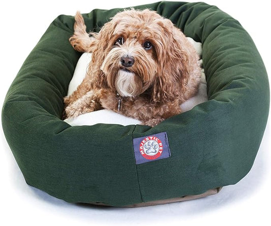 Majestic Pet 32 Inch Poly-Cotton Sherpa Calming Dog Bed Washable 32x18x8 (inch) – Cozy Soft Round Donut Dog Bed with Spine for Head Support - Pet Bed Medium - Green