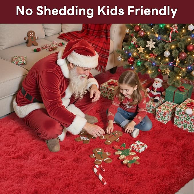 8x10 Ft Extra Large Shag Rugs for Living Room, Ultra Soft Fluffy Furry Area Rugs for Bedroom Indoor Floor, Aesthetic Carpet for Kids Home Decor (Red)