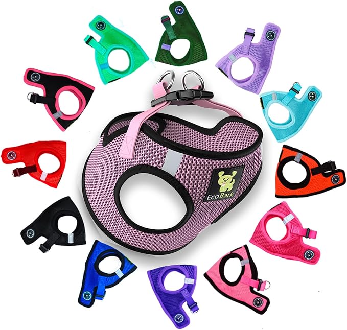 EcoBark Step in Dog Harness - Eco-Friendly Dog Harnesses for Small and Medium Breed Dogs - Reflective and Adjustable Body Halter Vest - Soft Mesh Toy Breed Harness (Lilac Pink, XL)
