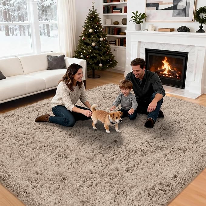 8x10 Area Rug for Living Room: Ultra Soft Fluffy Rug Modern Large Thicked Shag Rug for Bedroom Non Slip Indoor Fuzzy Carpets for Girls Kids Room Nursery Dorm Home Decor Camel