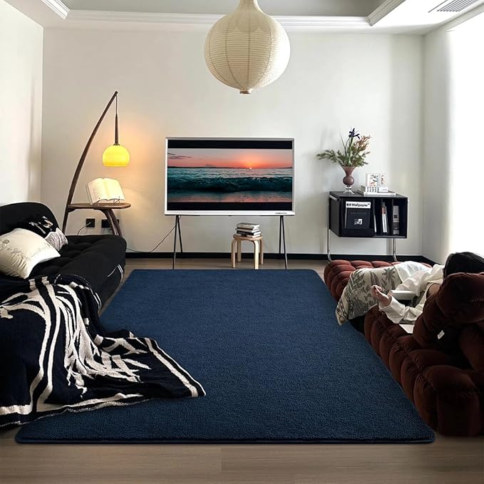 DweIke 4x6 Navy Blue Area Rugs for Bedroom, Super Soft Living Room Rug, Thickened Memory-Foam Throw Carpet, Non-Slip and Washable Carpets for Kids Boys Girls Room Dorm Nursery Home Decor