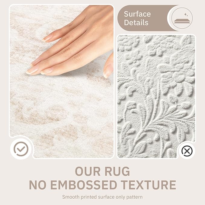 8x10 Area Rugs for Living Room, Stain Resistant Neutral Washable Rugs for Dining Room, Floral Vintage Non-Slip Thin Large Size Area Rug Beige Ivory
