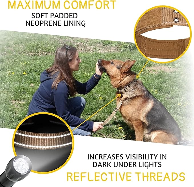 ADITYNA Heavy Duty Dog Collar for Medium Dogs - Reflective Collar with Handle for Training, and Walking - Wide, Thick, Tactical, Soft Neoprene Padded