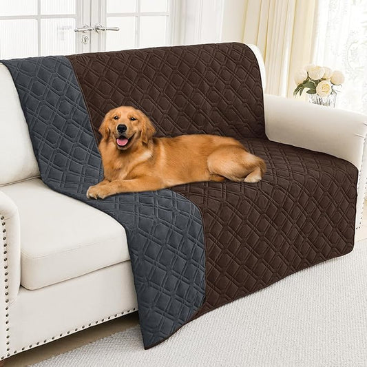 Smiry Reversible Waterproof Couch Covers for Sofa, Washable Dogs Couch Covers for 3 Cushion Sofa Pet Friendly, Water Resistant Furniture Protector Slipcover, Geometric (52"x82", Chocolate/Dark Grey)
